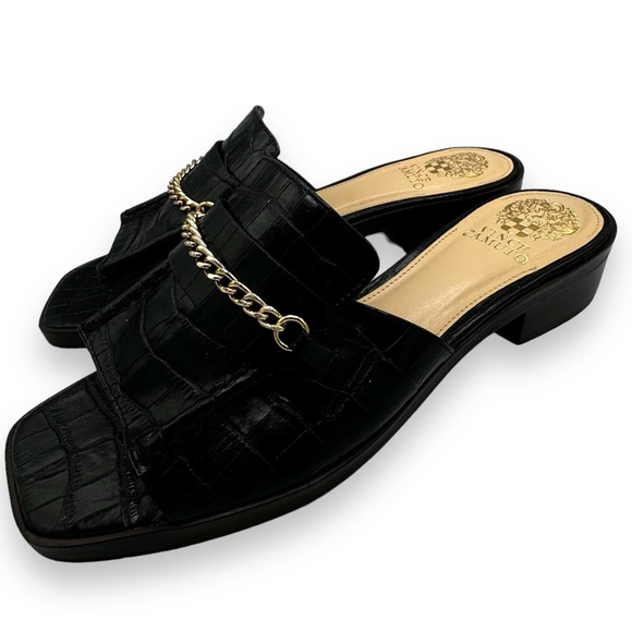 Vince Camuto Jenivey Embossed Slide Loafer Sandals, Black Crocodile, Size 10 - Picture 6 of 11